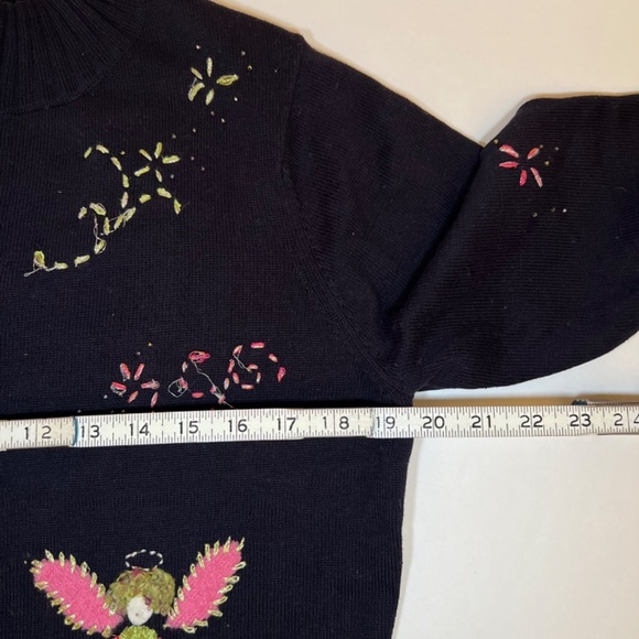 Talbots Sweater Black Full Zip Angel Fairy Mock Neck Long Sleeve Womens Large. - Picture 11 of 14